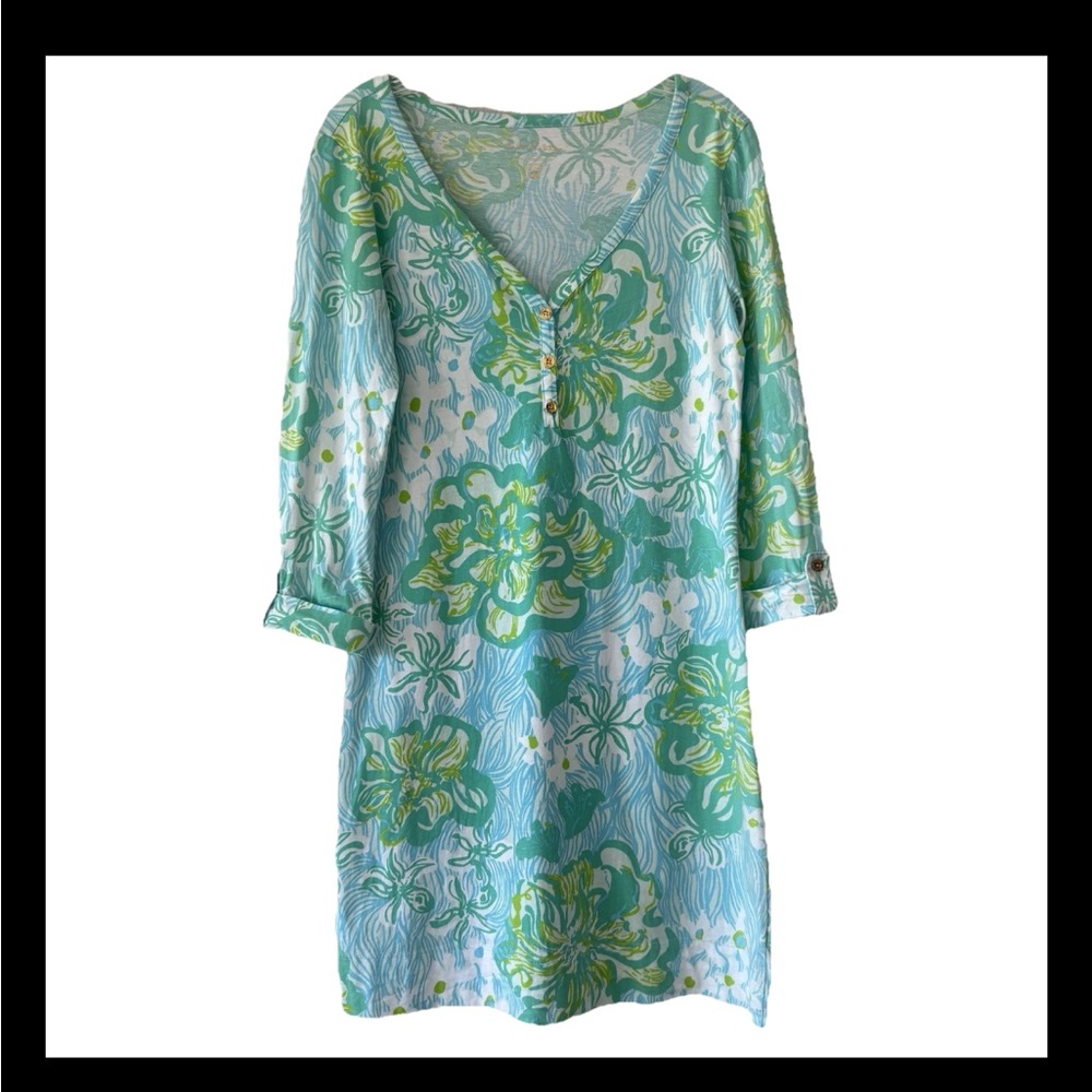 Lilly Pulitzer Palmetto Henley Floral Dress Size Medium Tropical Vacation